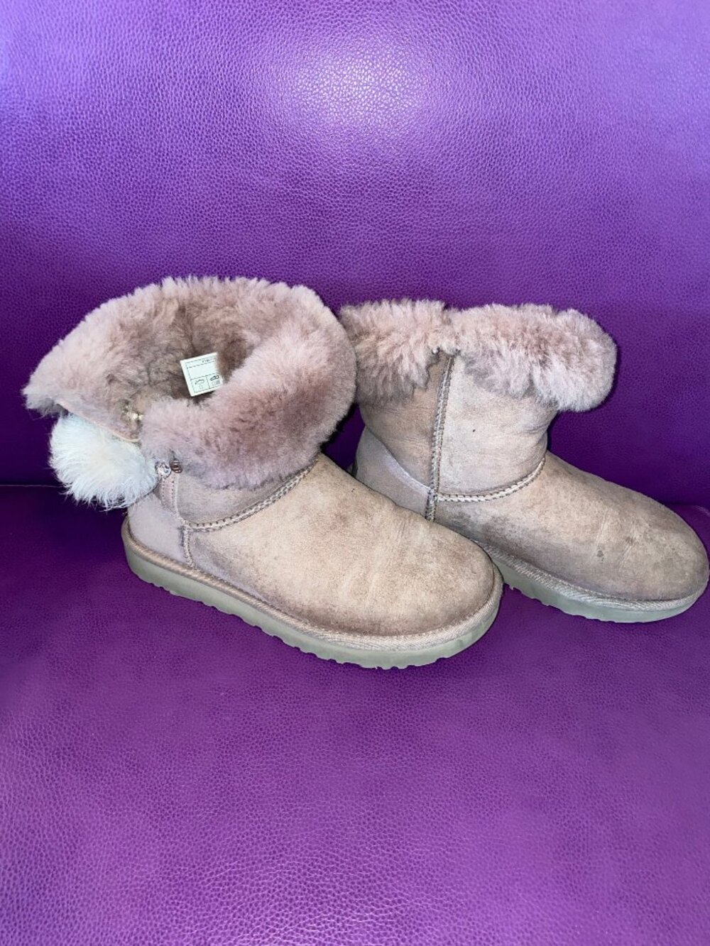 UGG Irina Swarovski Crystal Pin Toscana Pom Dusk Suede Short Boots